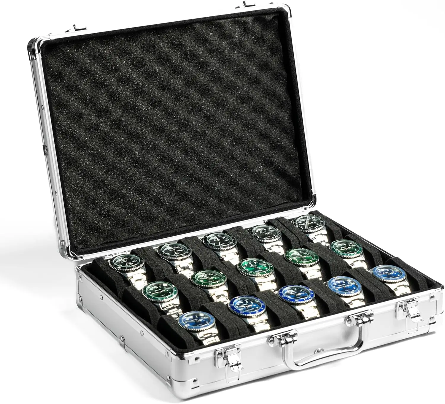 

15-Slot Aluminum Watch Storage Box, Hard Travel Case with Velvet Lining for Display and Organization