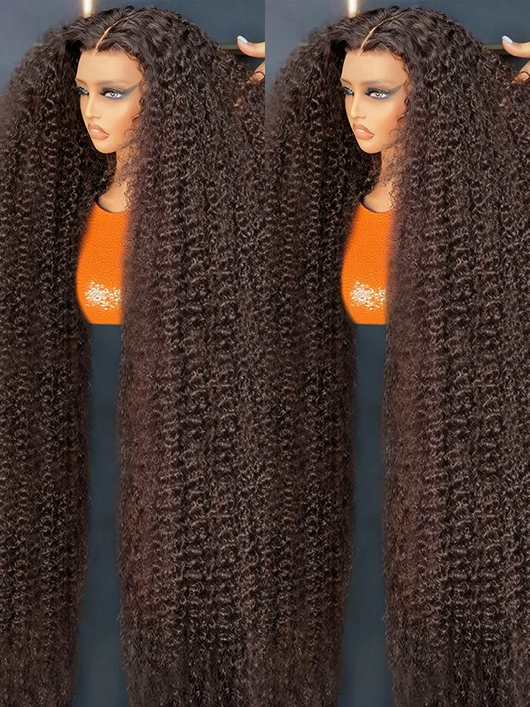 

Water Deep Wave Frontal Wigs 13x6 Hd Lace Brazilian Curly Human Hair Wigs Chocolate Brown 40 Inch 13x4 Lace Front Wisg for Women