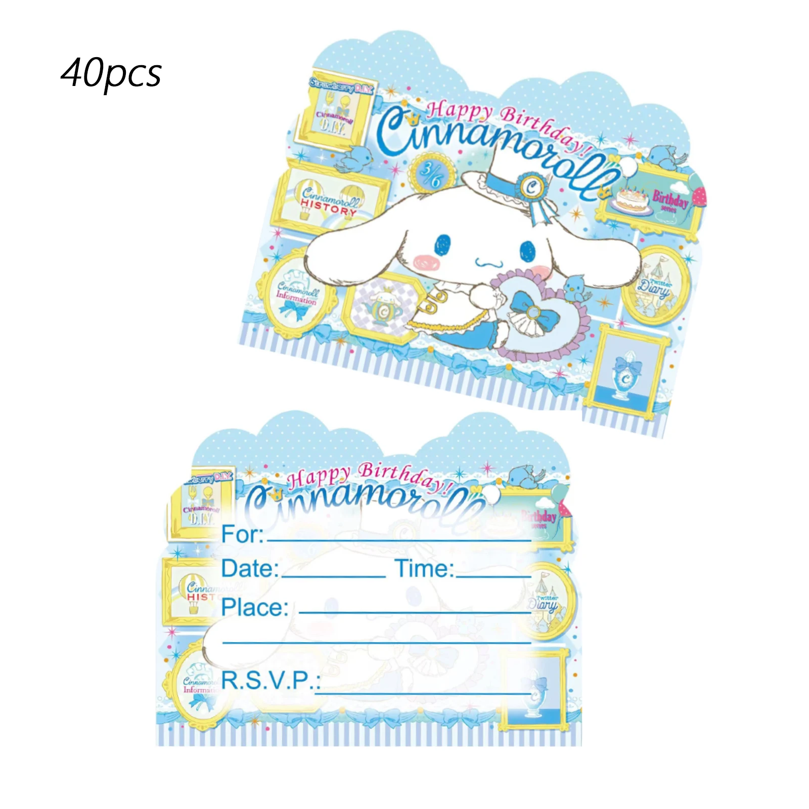 بطاقات دعوة عيد ميلاد سينامورول، زينة حفلات سينامورول، لوازم حفلات سينامورول، دعوة أصدقاء سينامورول كاليفورنيا