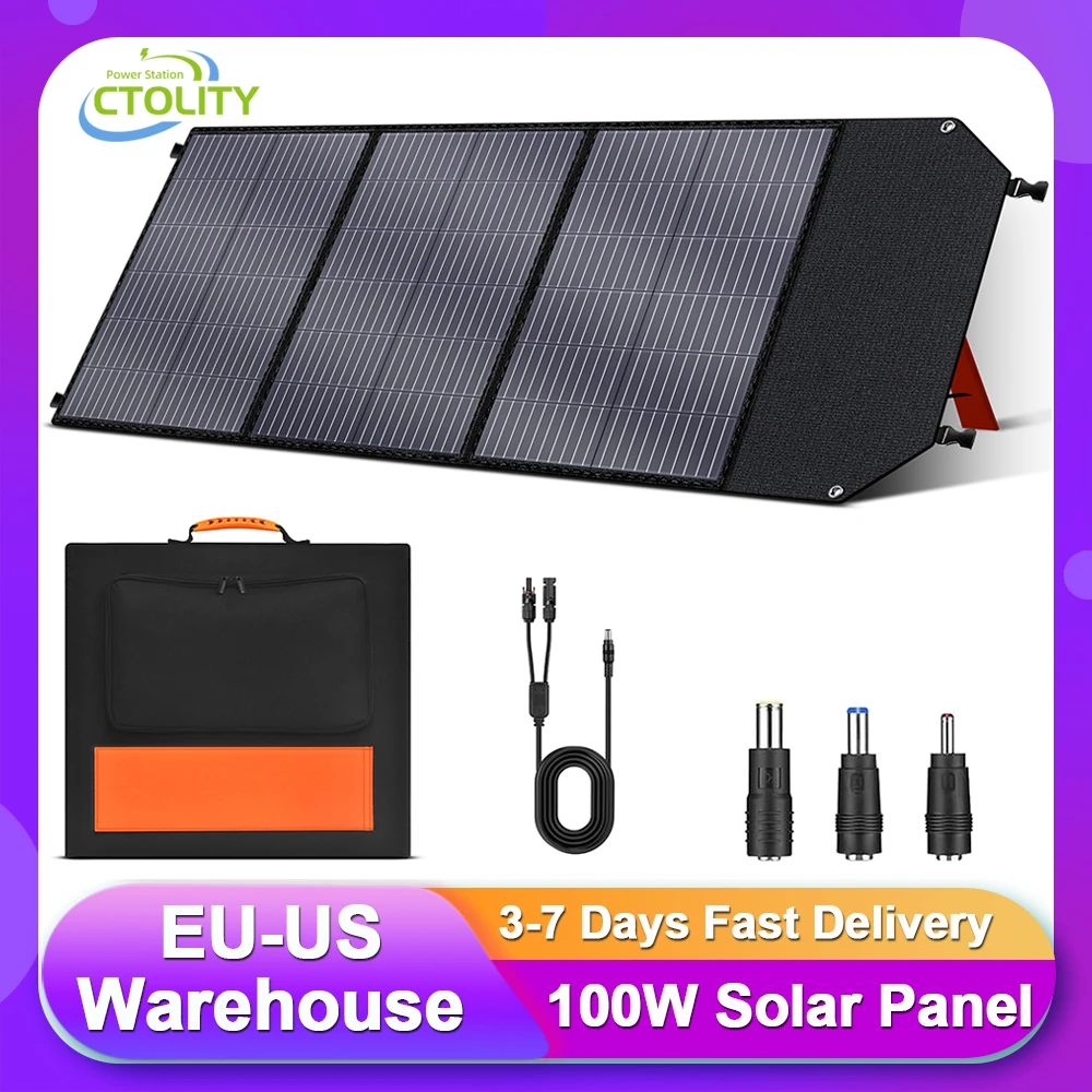 CTOLITY Foldable 100W Solar Panel 18V USB Type-C Portable Solar Charging Panel Complete Kit High Efficiency Solar Panels ﻿