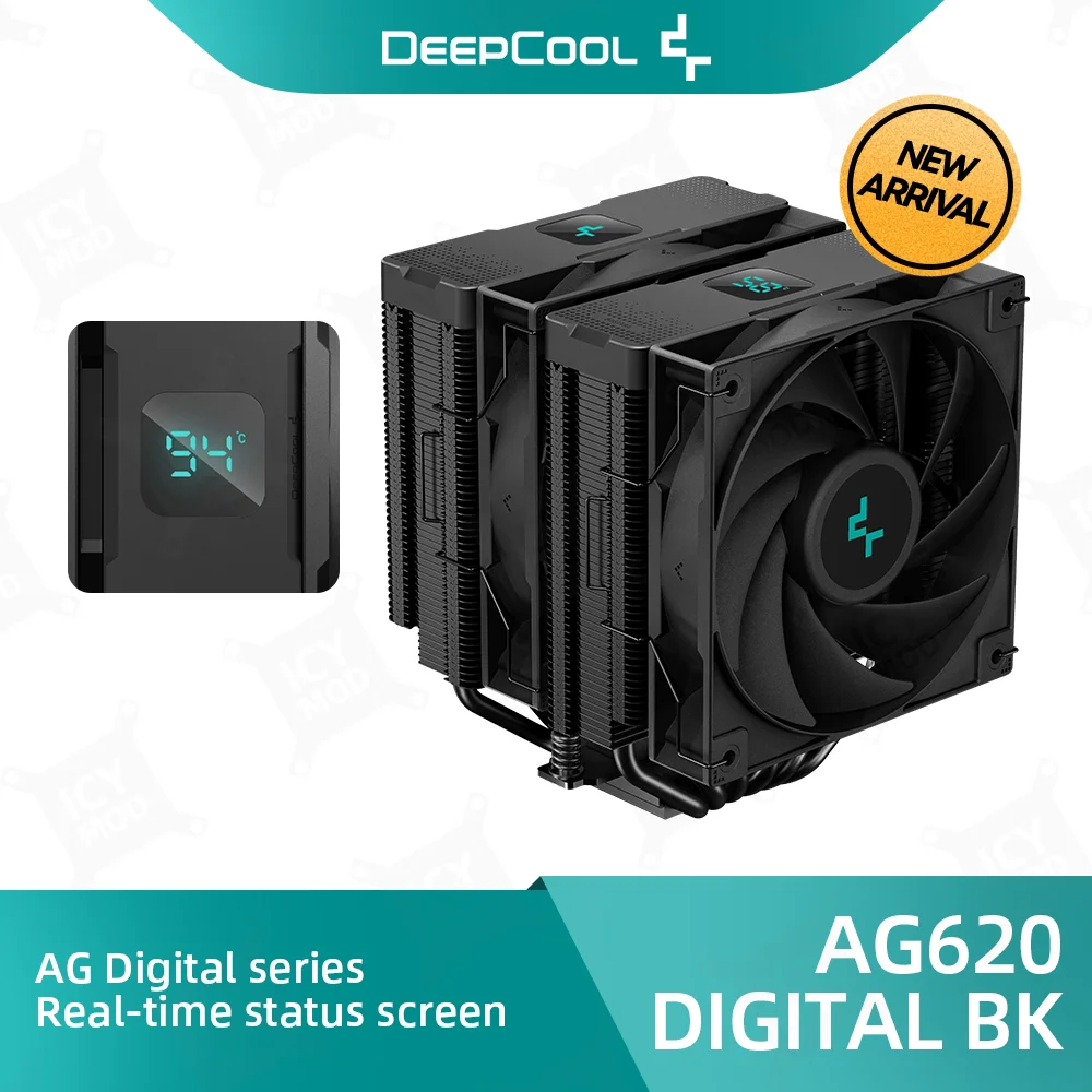 

DeepCool CPU Cooler AG620 Digital BK for AM5 1950 RPM PWM Real-time Display CPU Air Cooler with 6 Heatpipe Chip Cooling