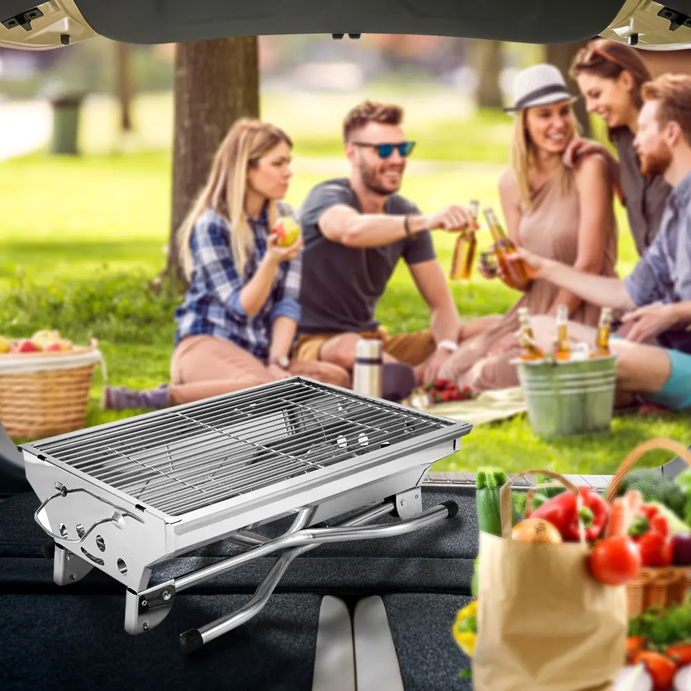 

Portable Barbecue Grill Stainless Steel Charcoal Rack Multi-Function Charcoal BBQ Grill with Storage Basket BBQ Accessories