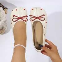 Fashion Split Toe Tabi Flats Women Cute Poker Heart Print Ballet Shoes Bow Knot Round Toe Slip On Loafers Soft Comfortable Pumps - Image 6
