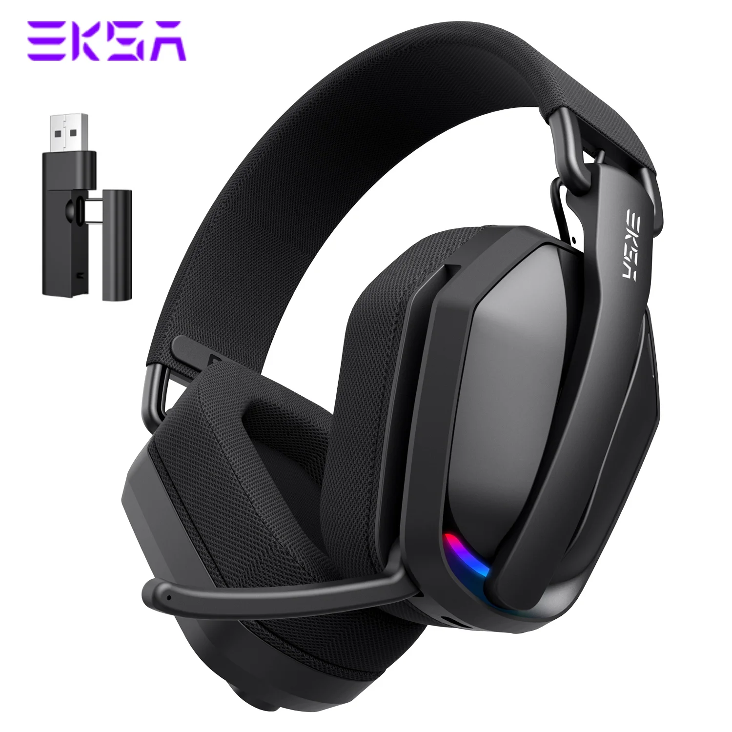 EKSA G19BT Wireless Gaming Headphones 2.4GHz Bluetooth 5.4 Headset 3-Mode 30ms Low Latency RGB Hidden Mic 40mm 35H for PS5 Xbox