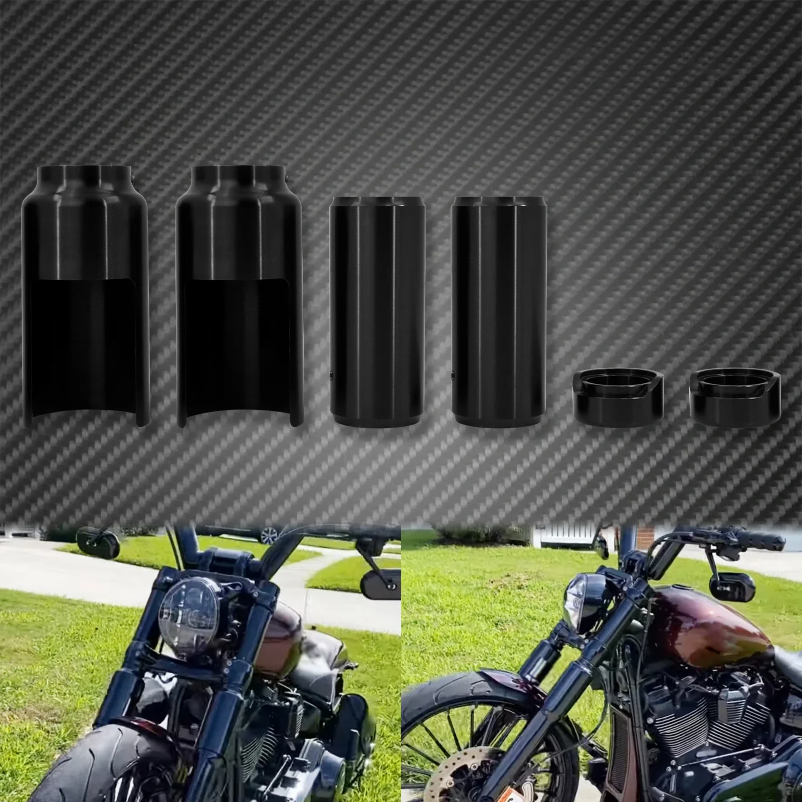 Motorrad Gabel Stoßdämpfer Abdeckung Rohr Kappe Kit Schwarz Aluminium Für Harley Softail Breakout FXBR FXBRS FXBR 2018 2019 2021 2022-25