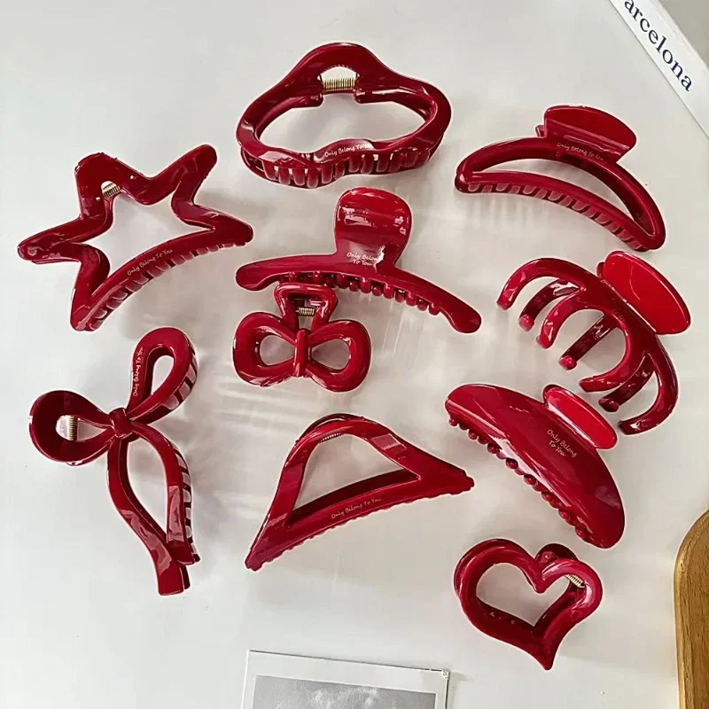 

French Red Collection! Large Grip Letters Gold Label Back Head Updo Shark Clip Hair Accessories Headwear Hairpin Hair Claw