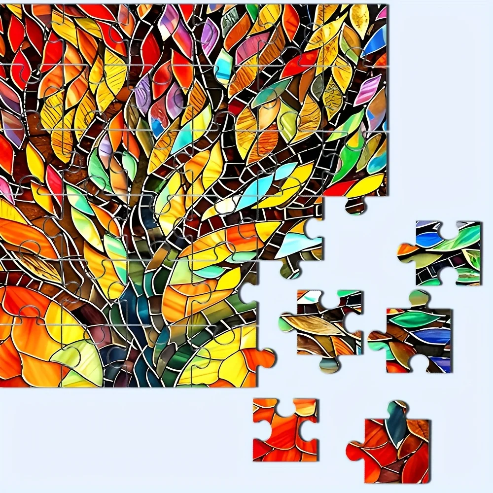 1000pcs Tree of Life Jigsaw Puzzle - Thick Durable Pieces with Vibrant Stained-Glass Style Mosaic Art, Challenging Adult Puzzl