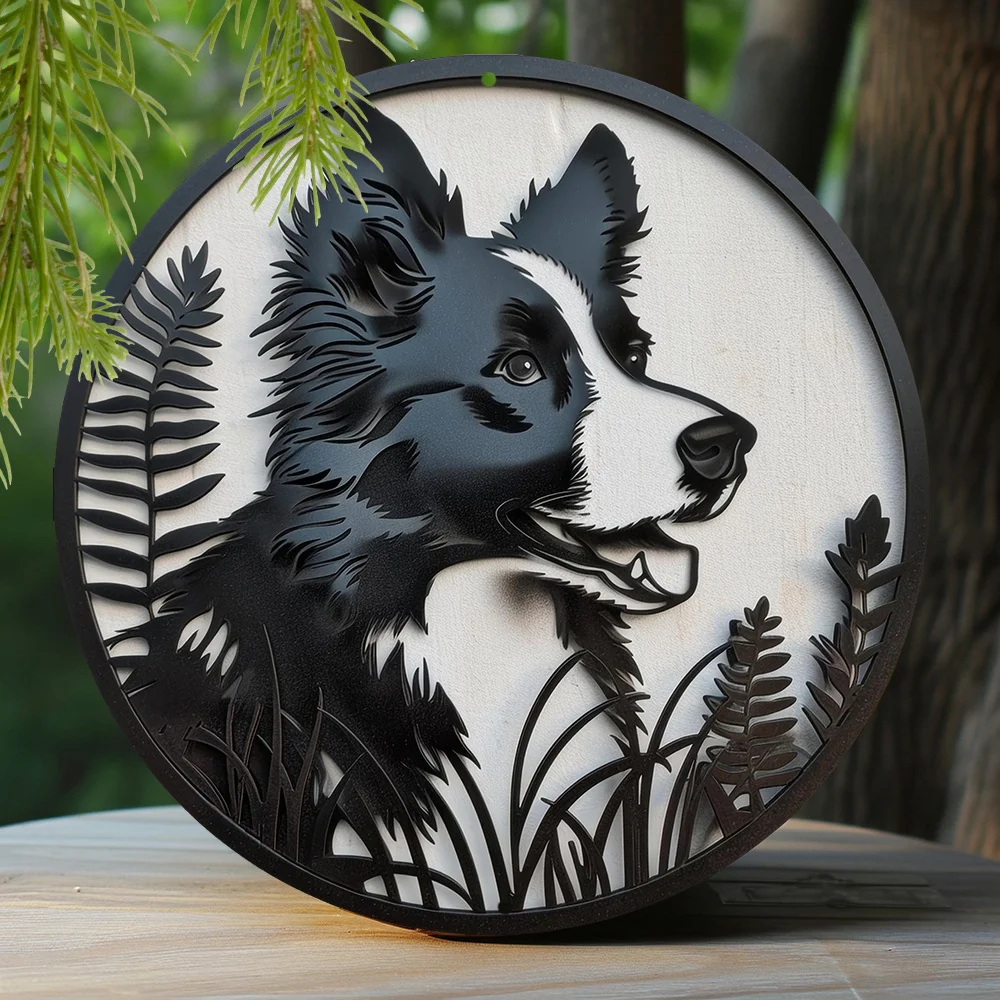 

Aluminum logo laser cut iron window decoration circular sign decoration gift border shepherd dog theme decoration