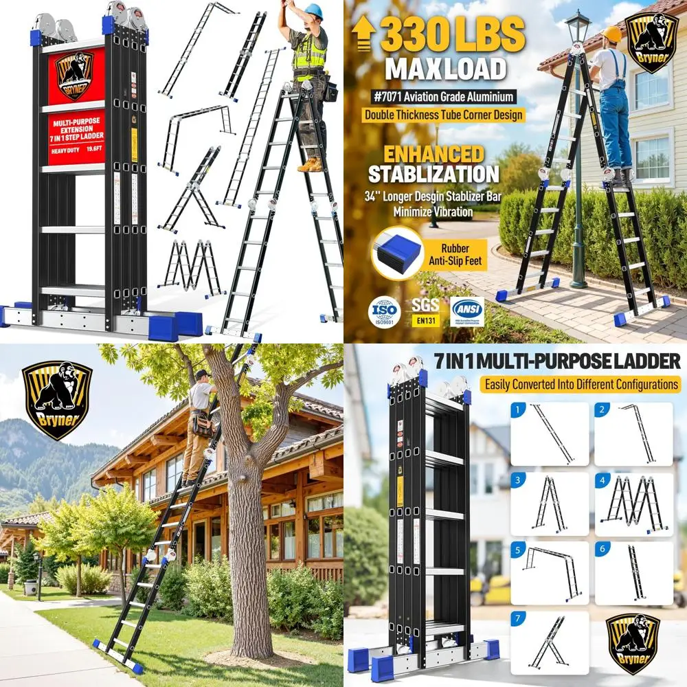 다목적 텔레스코픽 알루미늄 사다리 19.7피트 연장, 접이식 조절 가능 330파운드 용량, 롱리치 사다리