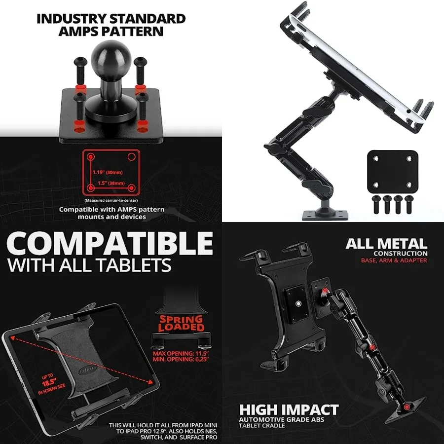 

Industrial Metal Drill Base Tablet Mount [Enduro Series] - iPad Holder for Wall or Truck. ELD Mount | Compatible with iPad mini, IPad Pro 12.9, Galaxy S, Surface Pro & Switch