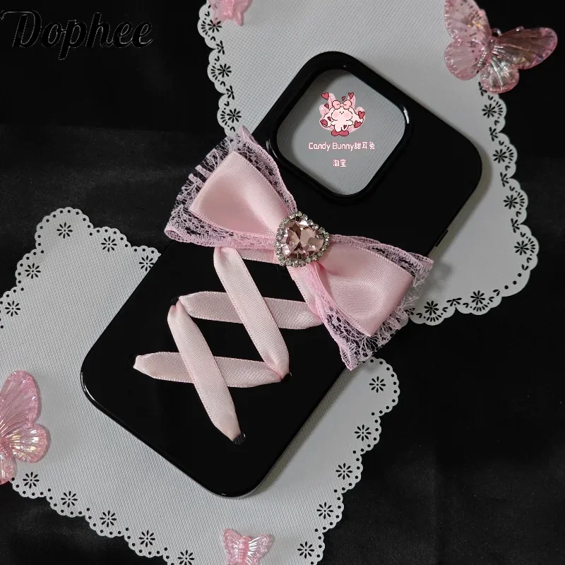 

Dophee Original Cute Diamonds Lace Bow Phone Cases Japanese Lolita Apple Phone Protective Covers Iphone13 14 15promax Soft Shell