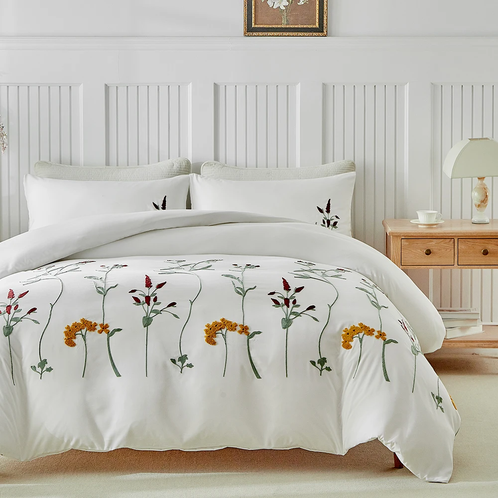 Duvet Cover Bedding Set Twin Full Queen King Size 135x200 Quilt Cover 240x220 Double Single Floral Embroidery Bed Linen 200x200