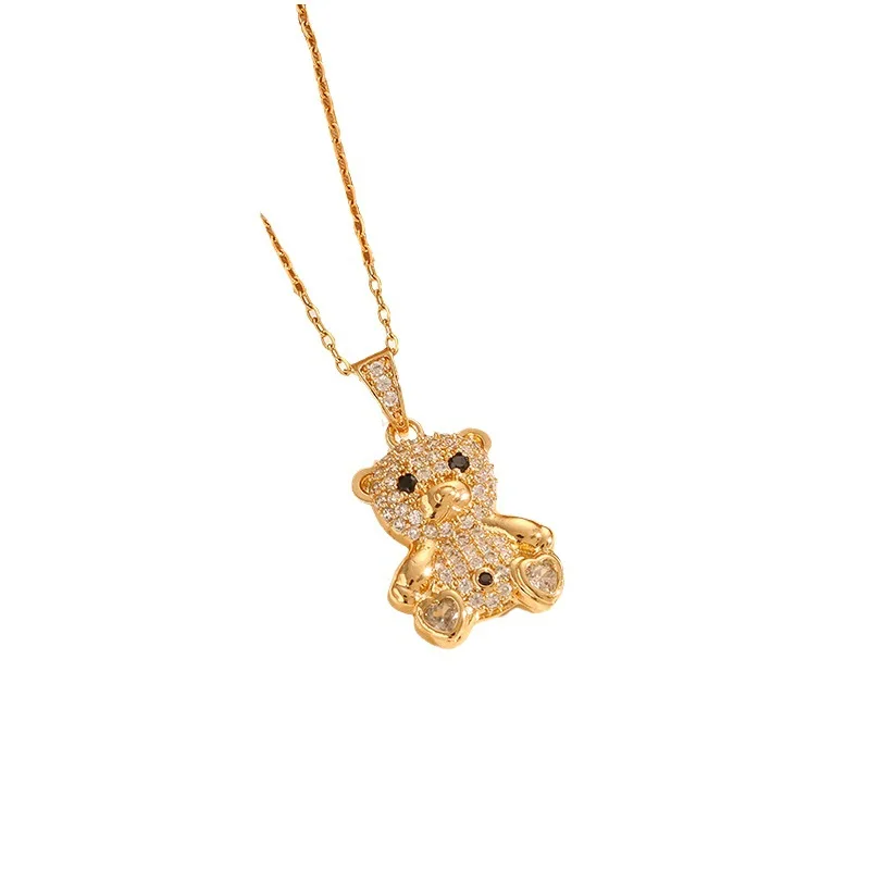 

Elegant and elegant, full of diamonds, cute little bear necklace, versatile collarbone chain, titanium steel chain