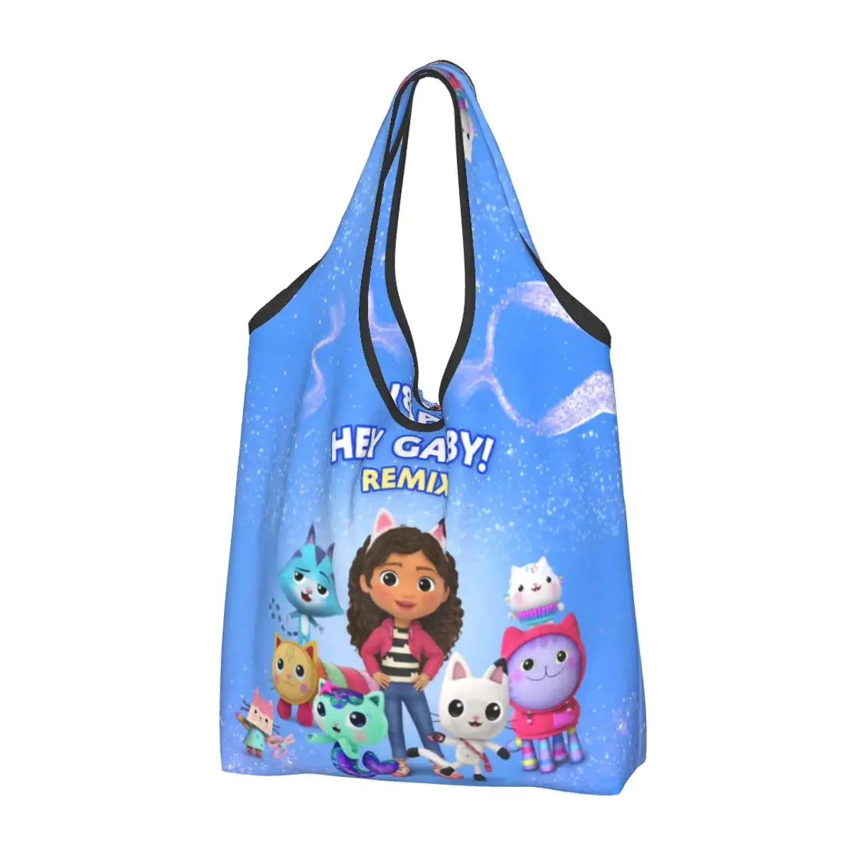 Custom Reusable Gabby Cats Gabbys Dollhouse Shopping Bag Women Tote Bag Portable Pandy Paws Mermaid Groceries Shopper Bags