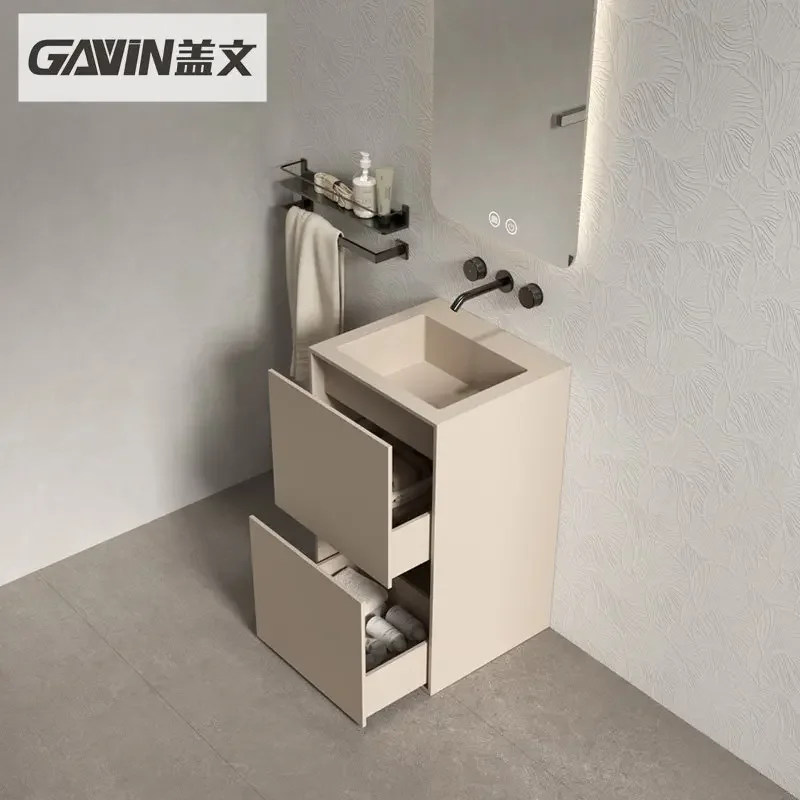 m GB Gelwenqi Artificial Stone Washbasin Integrated Floor-Standing Vanity with Storage Square Pedestal Sink for Hotel Home