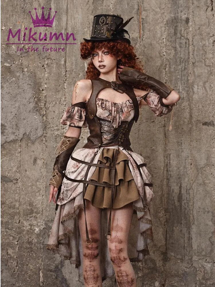Mikumn Women\'s Steampunk PU Distressed Vintage Sexy Corsets Tank Top Gothic Sleeveless Chic Design Metal Buckle Vest Corset