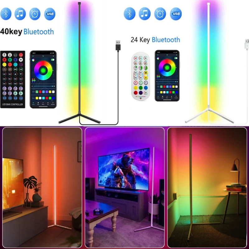 160cm Bluetooth LED Light Bar Smart APP LED Strip Corner Floor Lamp for Gaming Living Room RGB Mood Lighting Bedroom Home Decor