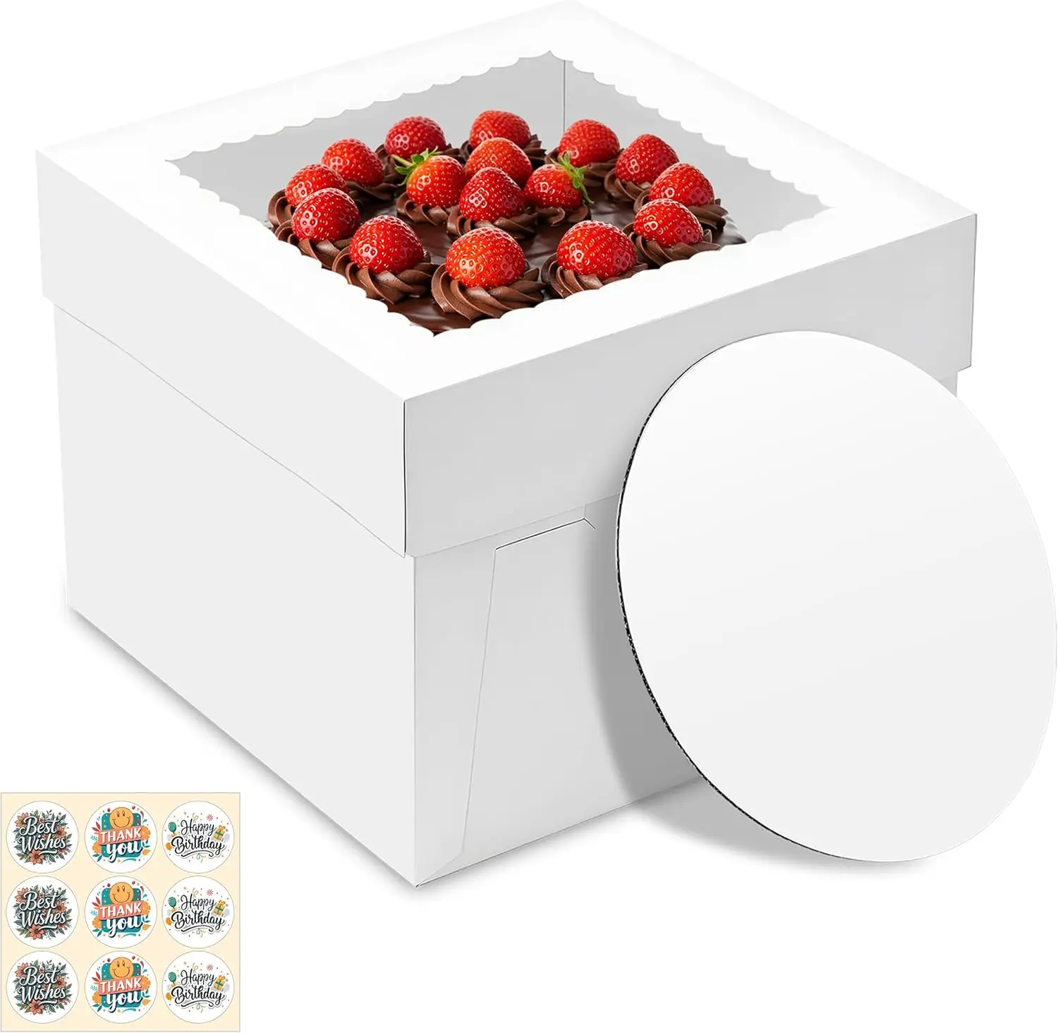 

3 Pack Cake Boxes, 10x10x8 Inches with Window, White Bakery Boxes with Cake Boards, for Birthday, Wedding