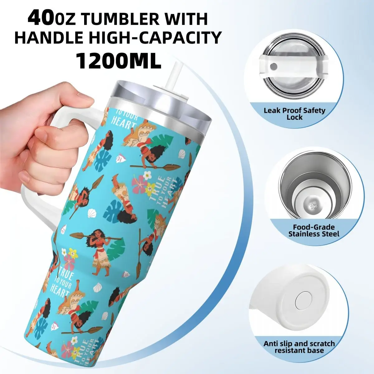 Stainless Steel Tumbler Moana Collages Mugs Cup With Straws Beach Cold and Hot Water Bottle Portable Large Capacity Coffee Mug