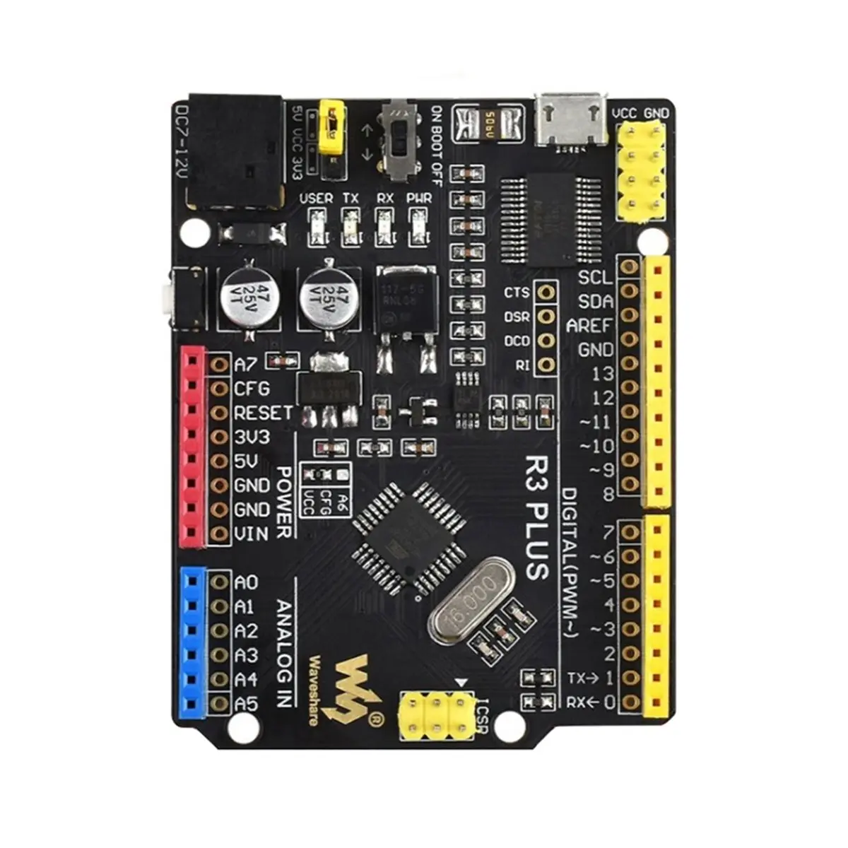 

Плата разработки A41T Waveshare для Arduino UNO R3 ATMEGA328P: Улучшенная микроконтроллерная плата для DIY-электроники и программирования