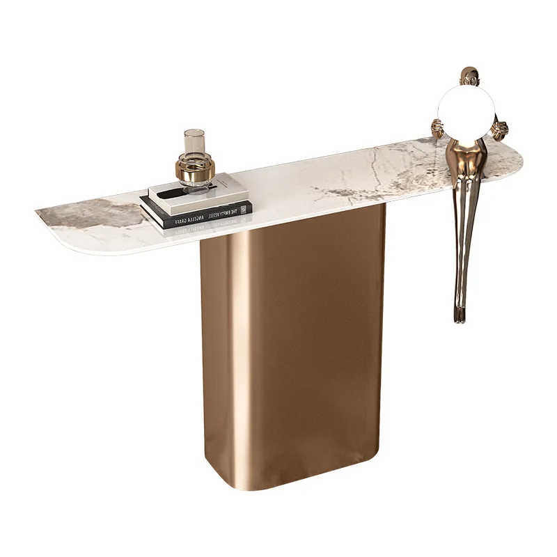

Modern simple against the wall, narrow table light luxury rock slab facing the door, entrance entrance cabinet