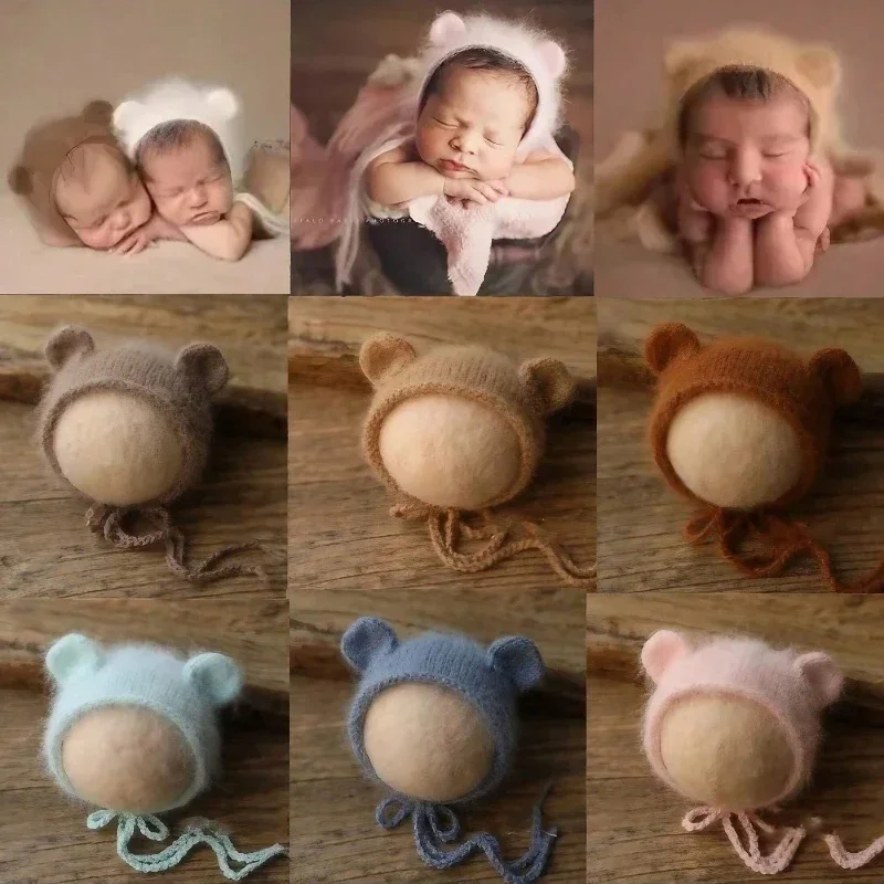 

Newborn Photography Props Soft Bear Hat Outfits Crochet Kint Cap Mohair Hat for Baby Boys Girls Beanie Cap Christmas Halloween