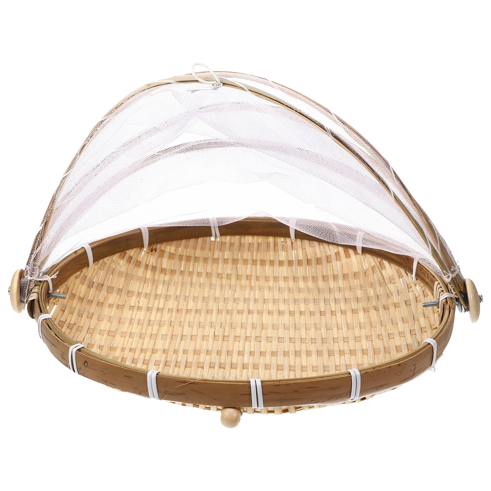 

Bamboo Woven Food Storage Basket Lightweight Ventilated Picnic Basket With Mesh Cover For Bread Fruits Vegetable Serving
