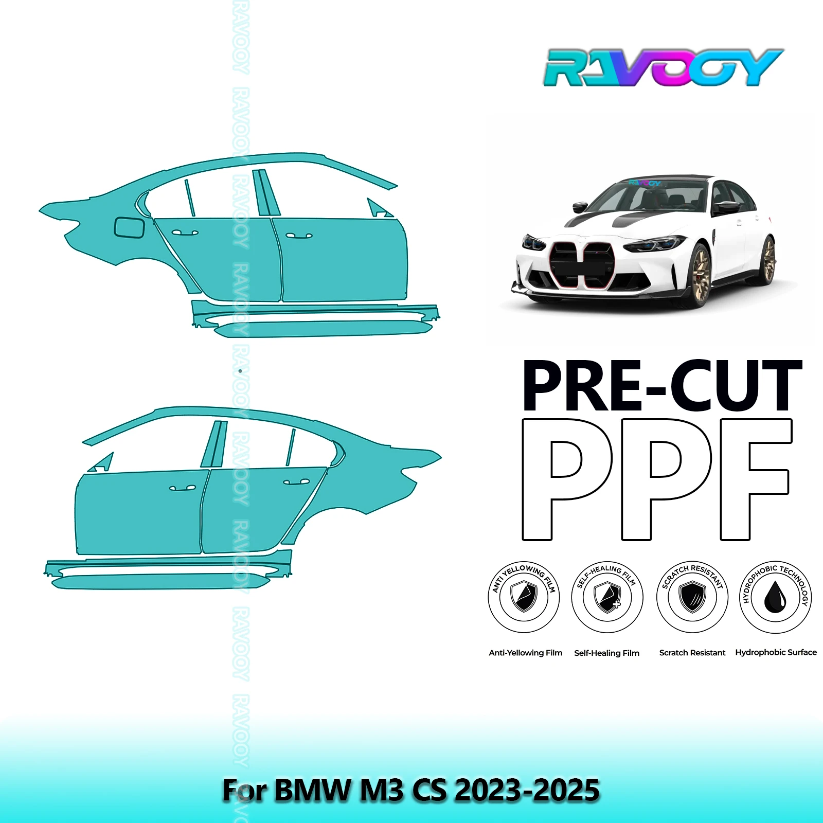 

For BMW M3 CS 2023-2025 8.5mil Clear Matte Pre-Cut PPF Door & A/B Pillar Kit TPU Paint Protection Film Set