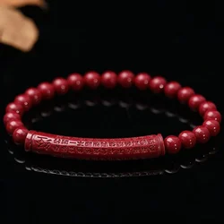 Red Cinnabar Heart Sutra 6mm Beads Bracelet Designer Gift Jewelry Luxury Energy Real Vintage Bangle Natural Amulet Customized