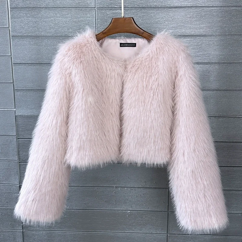 2025 موضة فو الفراء سترة المرأة سوبر قصيرة عالية الخصر معطف الفرو الخريف الشتاء الشارع الشهير سيدة ملابس خارجية 14 لون رداء علوي غير رسمي