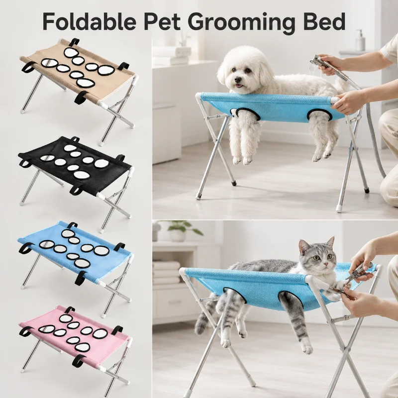 Detachable Pet Grooming Hammock Anti‑Scratch Anti‑Bite Breathable Mesh Hanging Bed Fold‑Up Rest Sling Table For Small Dogs Cats