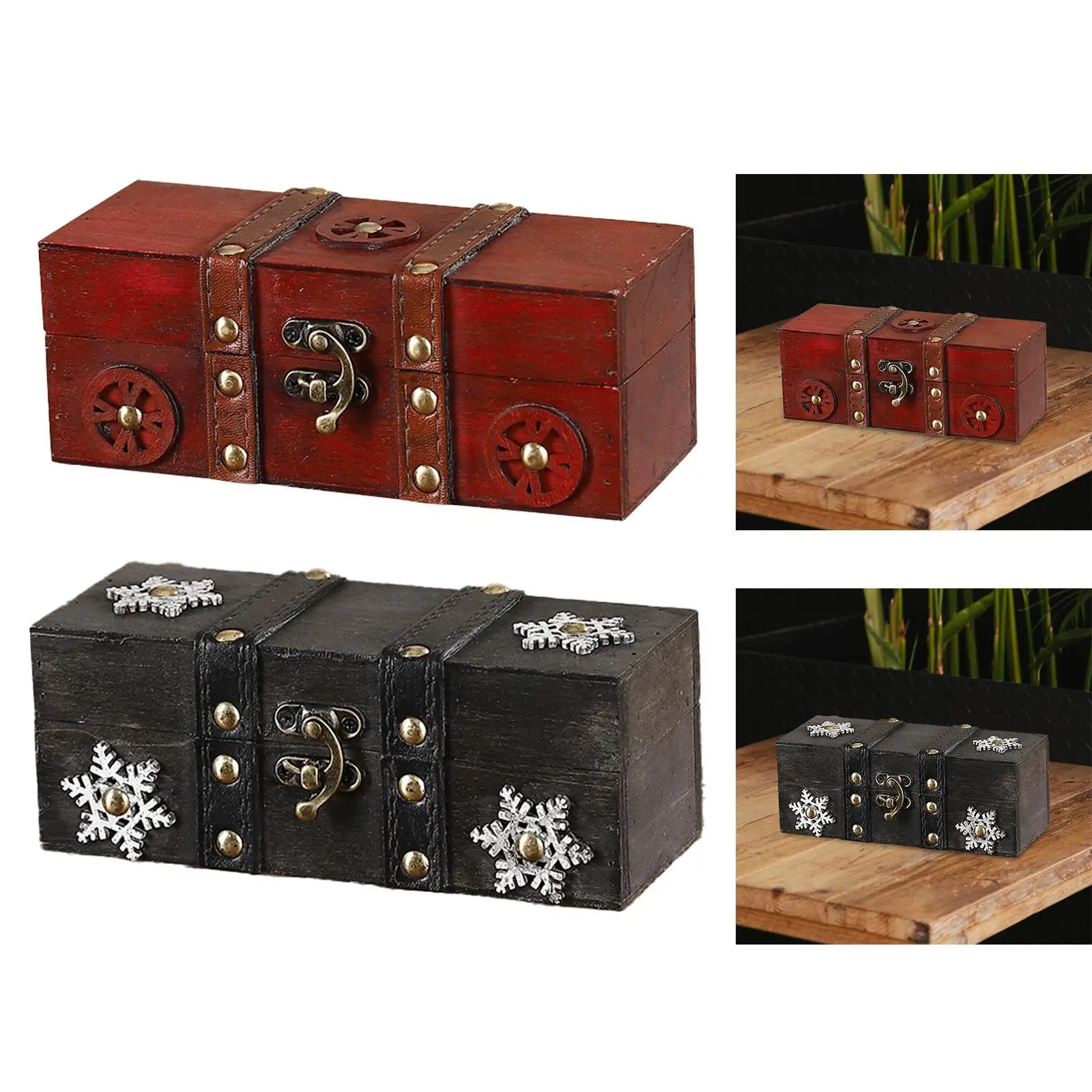 

Wooden Jewelry Box Wood Treasure Case Tabletop Collectible with Lid Trinket Case Jewelry Organizer for Necklaces Home Wedding