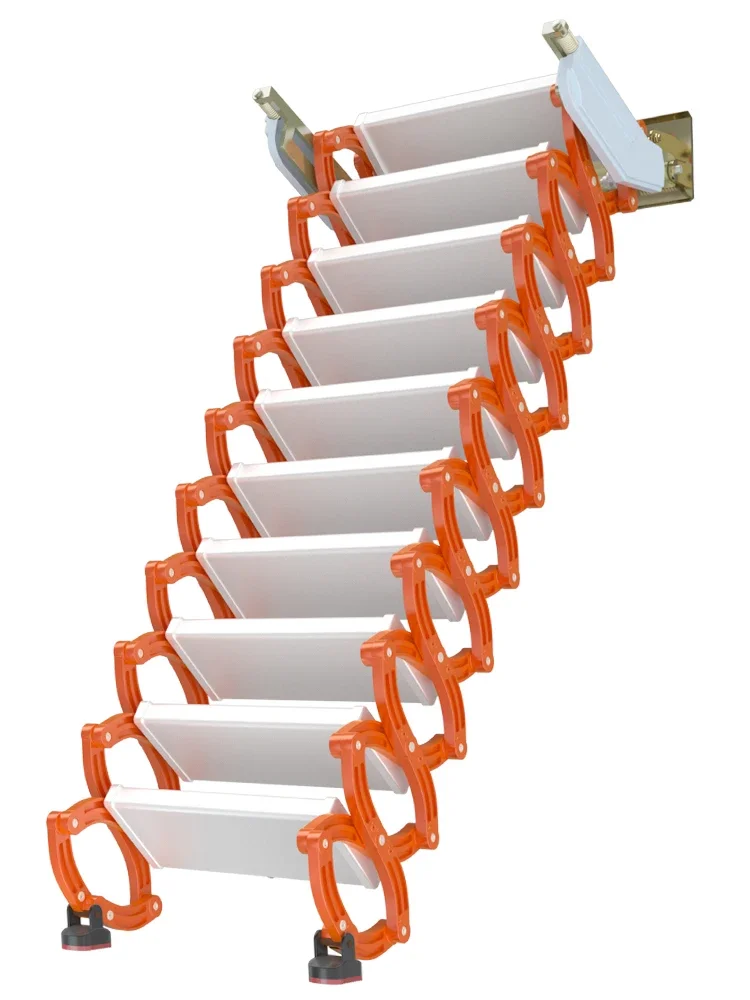 Household wall-mounted upturn folding ladder shrink lift ladder