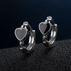 Creative Silver Color Copper Black Love Heart Pendant Twist Hoop Earrings for Women Simple Cool Accessories All Match Earring