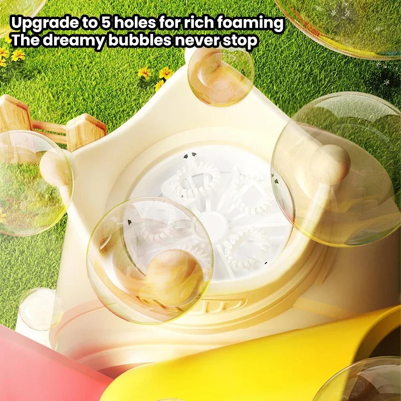 Macchina per bolle di mulino a vento portatile Macchina automatica per bolle che soffia 360 ruotano bastoncini di bolle con giocattoli magici all'aperto leggeri per bambini