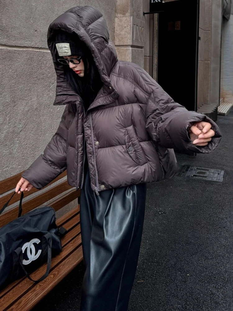 冬90ホワイトダックダウンコート2025新ファッションフード付き韓国風ダウンジャケット女性用厚手暖かいパンコートショートパーカーアウター