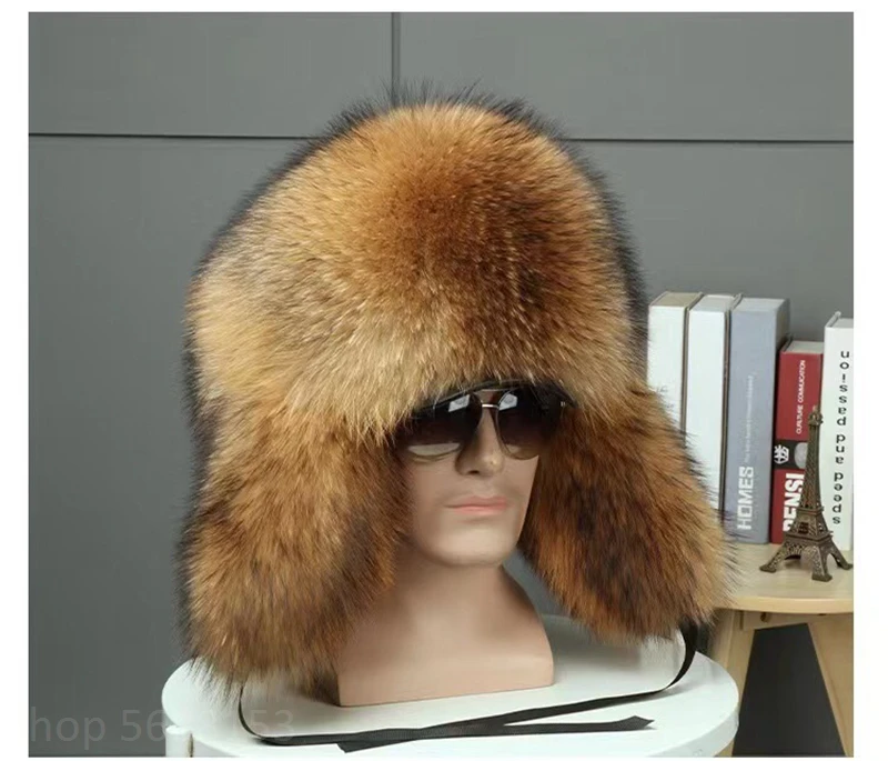 Real brown raccoon fur king hat men windproof winter hat fur hat