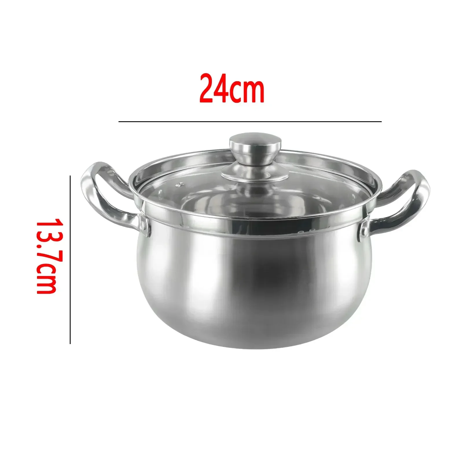 1pc Soup Pot Stainless Steel Induction Base Soup Pot Prevent Overflow With Transparent Glass Lid 24x13.7cm Kitchen Tool