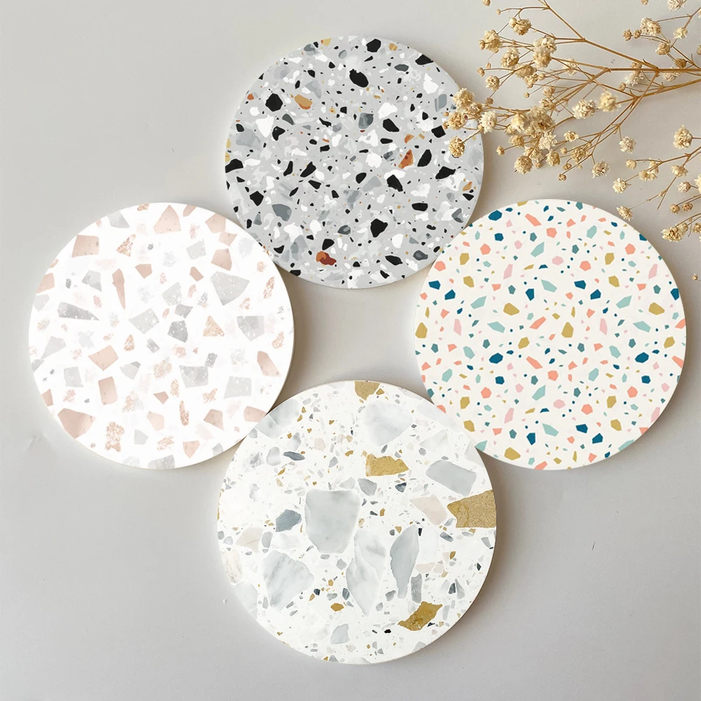 Coasters for Drinks Terrazzo Pattern Coasters Drink Coasters with Cork Base Housewarming Gift for Home Decor Cool Cup Mat