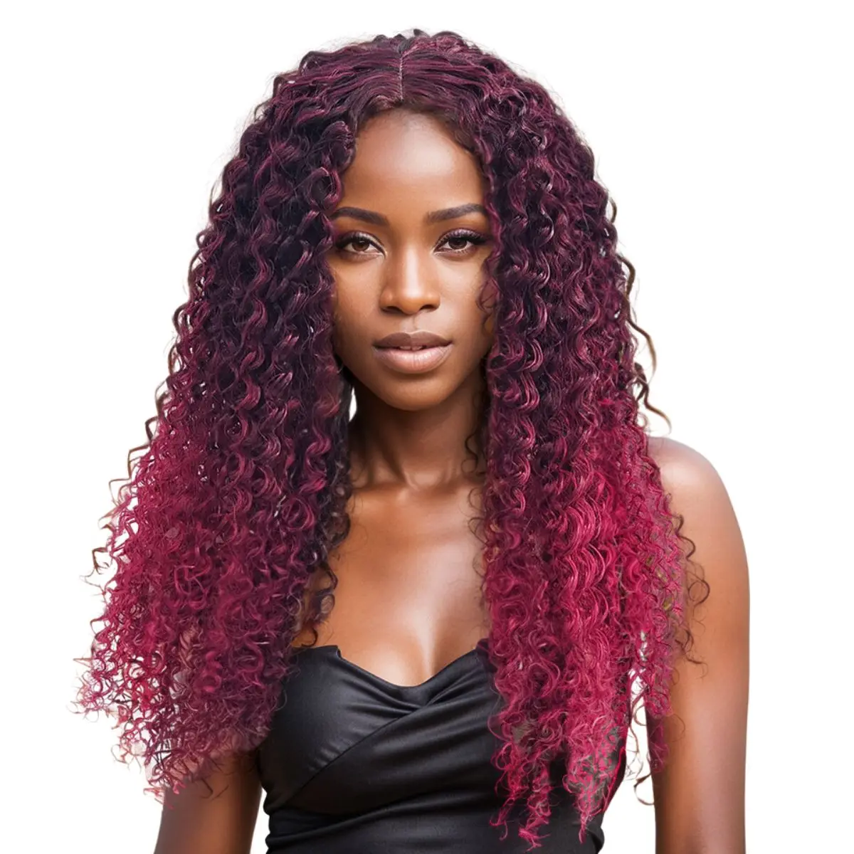 

Anxin Women's Layered Glueless Dark Roots Burgundy Red Synthetic Bob Kinky Curly Wig