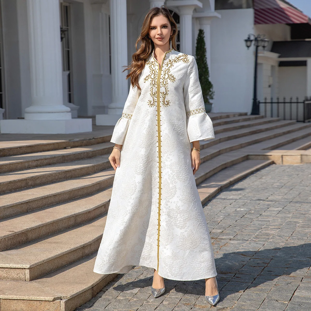 

Eid Mubarak Ramadan Middle Eastern Evening Dress Saudi Arabian Muslims Luxury Fashion Robe Beading Embroidered Jalabiya Dubai