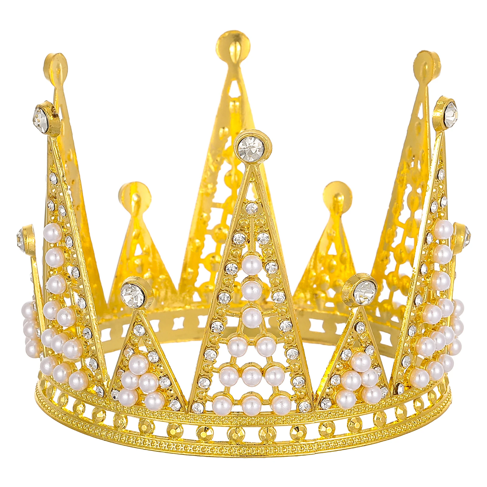 

Pearl Crown Hair Accessory Golden Rhinestone Wedding Tiara Bridal Party Prom Cosplay Photography Event