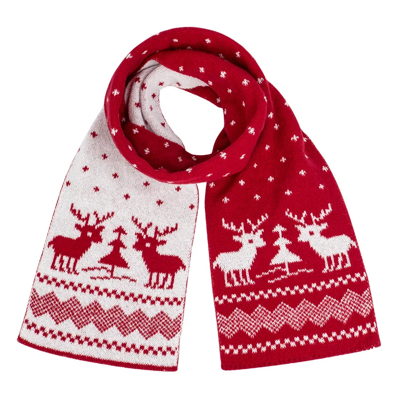 Winter Warm Scarf for Women Men Deer Elk Double-Sided Knitted Scarves Fashion Versatile Woolen Shawl Girls Christmas Present