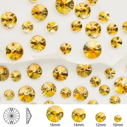Rivoli sunshine golden Sewn-on Rhinestones For Needlework Round Shape Crystal Strass Glass Clothes Shoe Wedding Dress Decoration