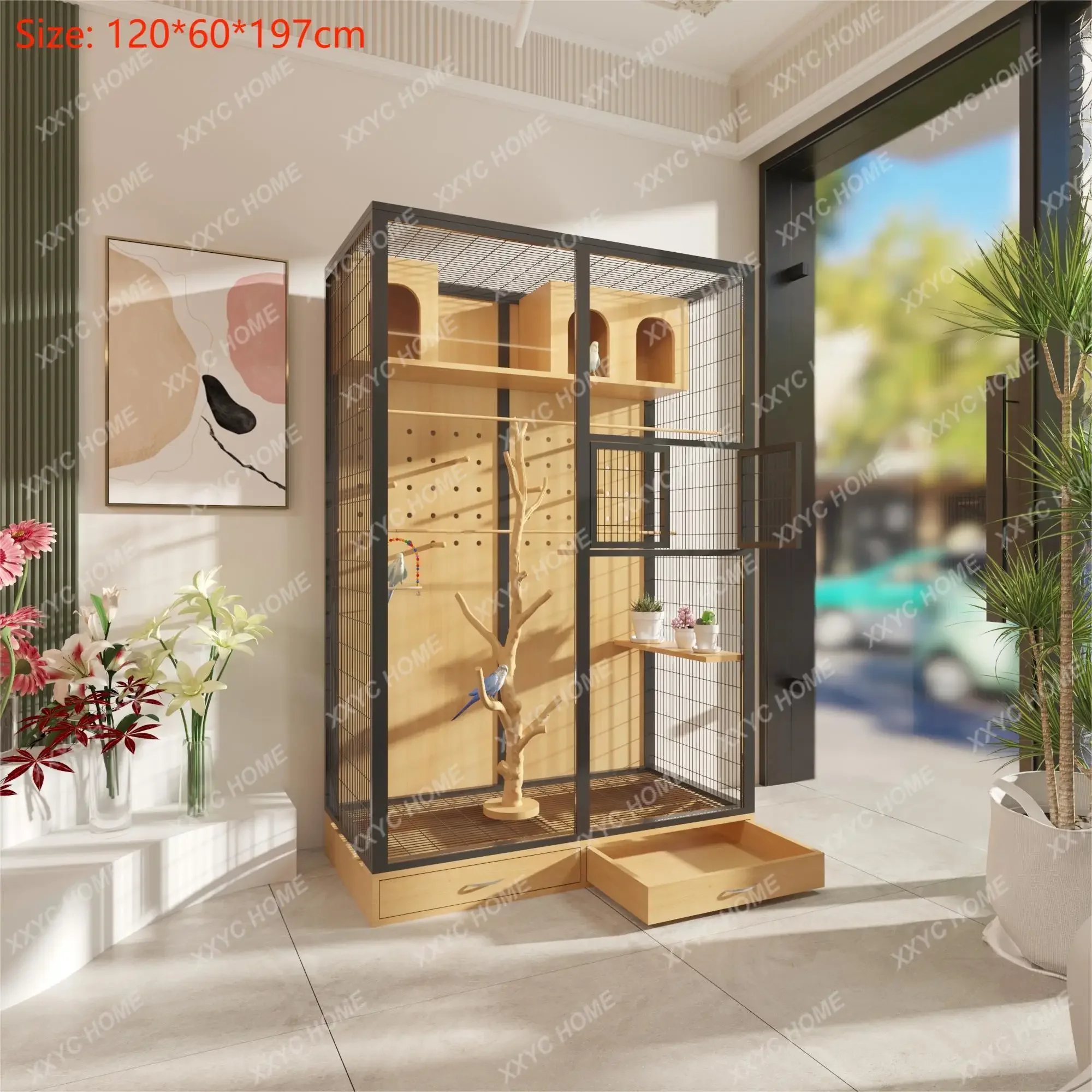 

TTChina заводская цена твердая древесина прозрачное стекло коробка для попугая клетка для птиц дом большая клетка для птиц роскошная клетка для птиц виллы