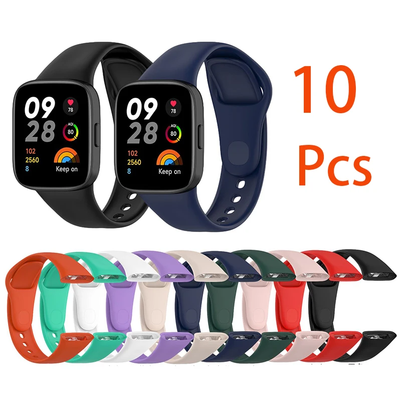 10Pcs Strap For Xiaomi Redmi Watch 3 Soft Silicone Replacement Watchband For Redmi Watch 3 Wristband