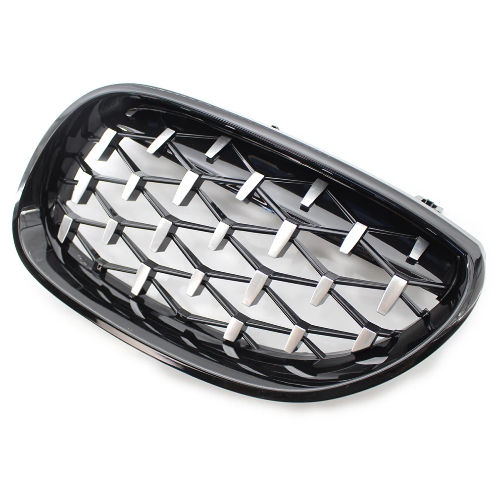 A Pair Car Racing Grill For BMW E60 E61 5 Series Diamond Front Kidney Grille Meteor Style Grill Chrome Auto Accessories New