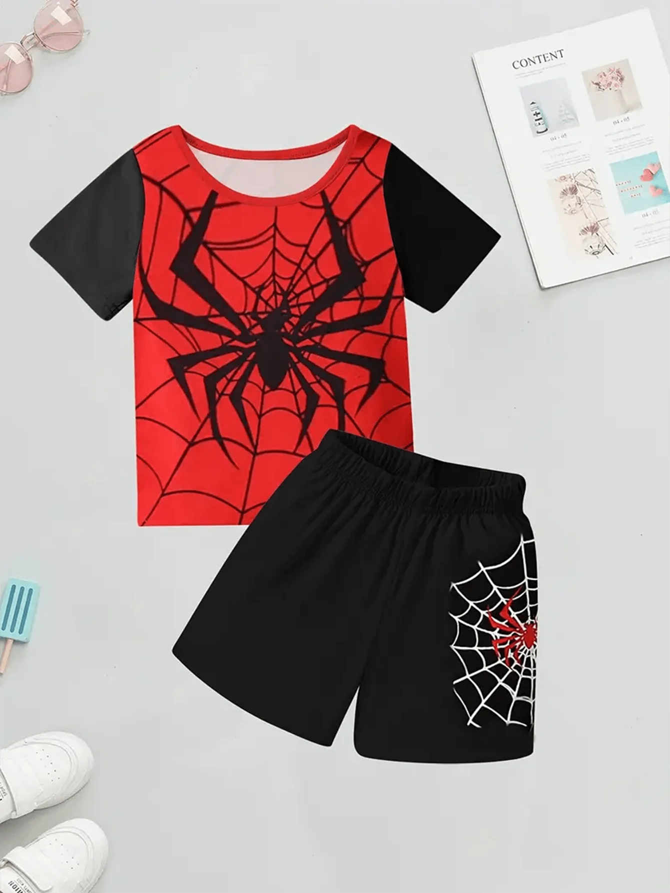 Boys Short-sleeved Shorts Spider Printed Cartoon Pajamas Sets Homewear Casual Wear