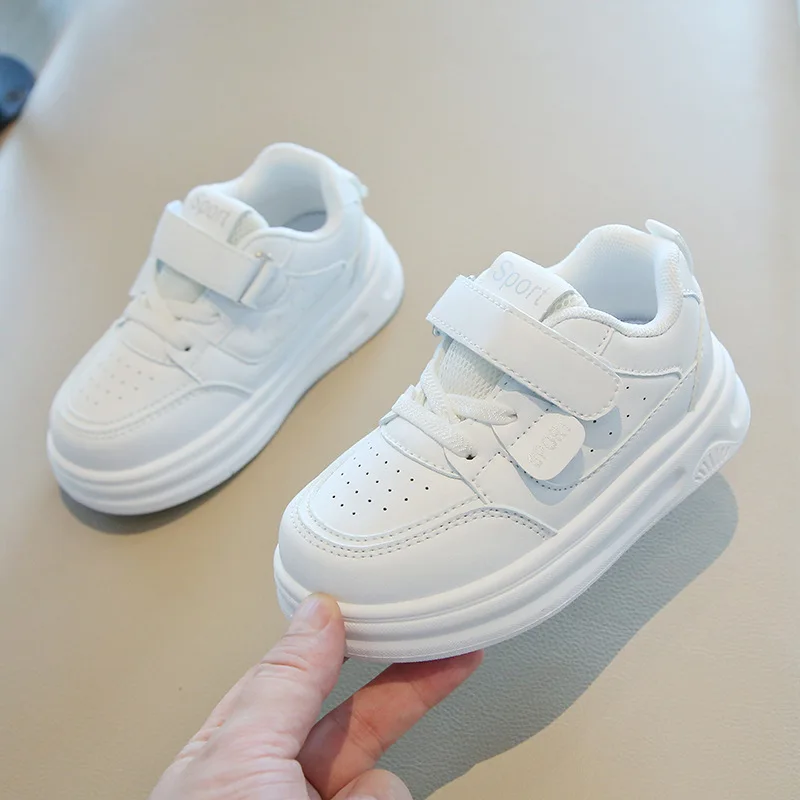Four Seasons Kids Soft-Soled Sports White Shoes Children Lace-Free Student Shoes Boys Girls Campus Sneakers Daily Casual Shoes