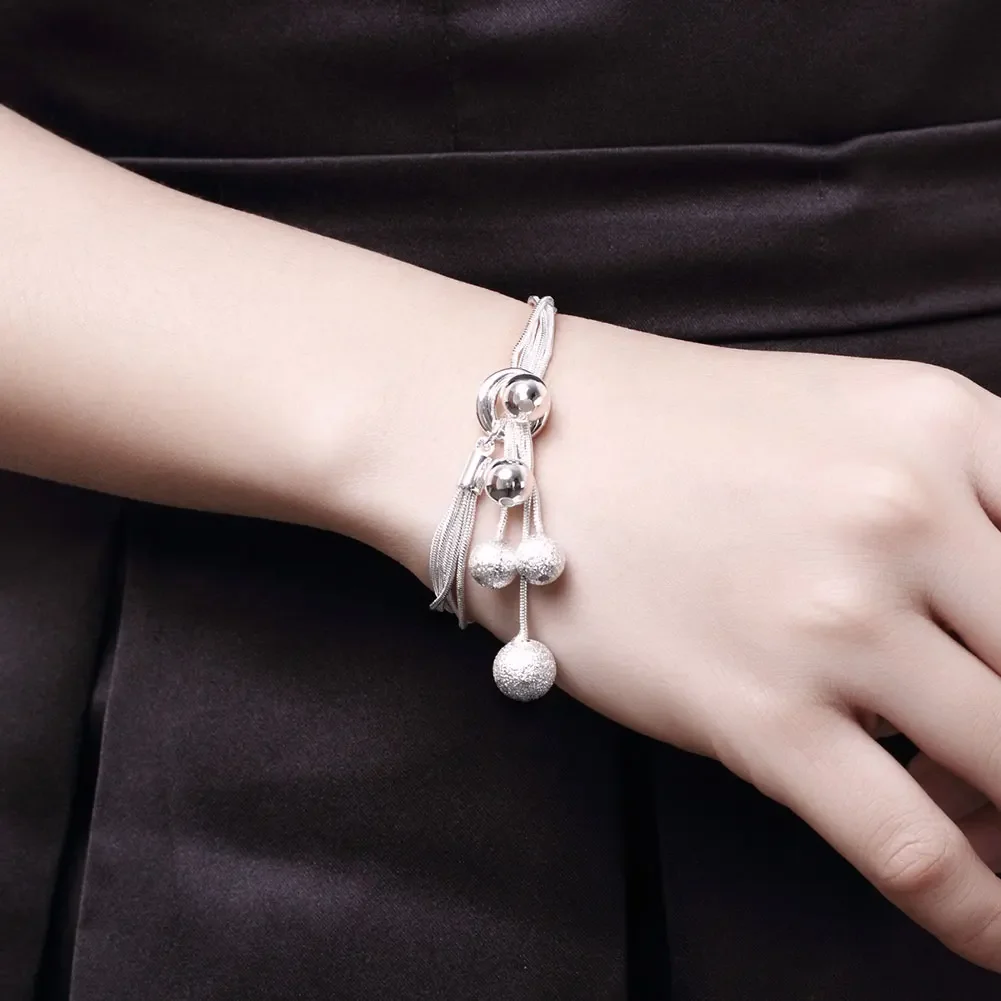 Gelang perak Sterling 925 wanita, perhiasan hadiah pesta pernikahan